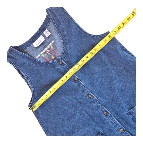 Denim Maxi Jumper Dress Christmas Holiday Embroidered Pockets L Westbound READ - Picture 8 of 13